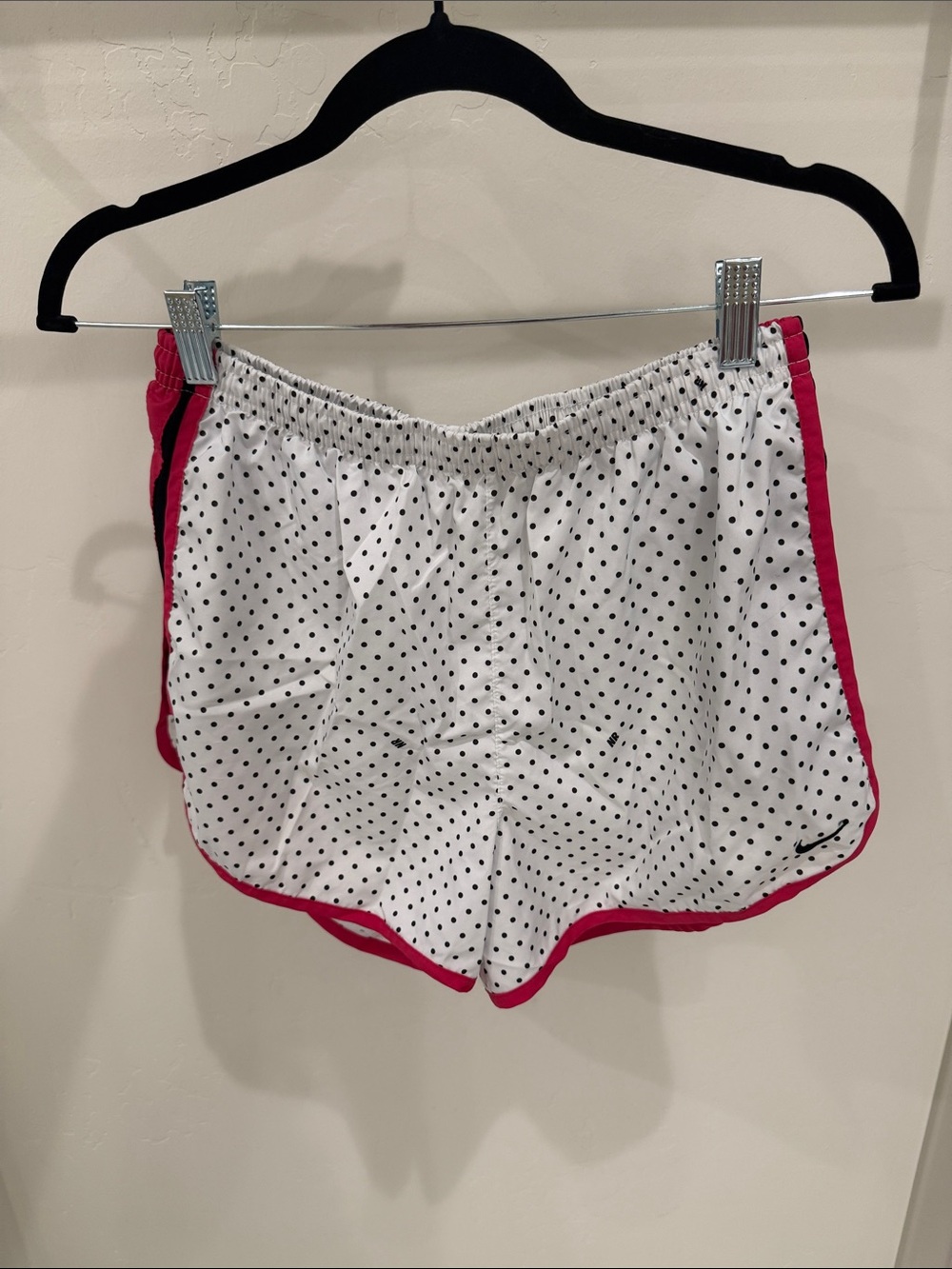 Nike White Polka Dot Athletic Shorts with Pink Trim
